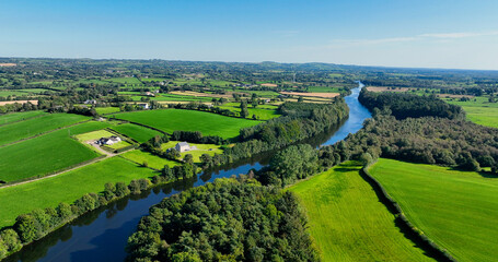 Fototapeta na wymiar Aerial photo of The River Bann from Lough Neagh at Portna Lock Kilrea Co Derry Antrim Northern Ireland