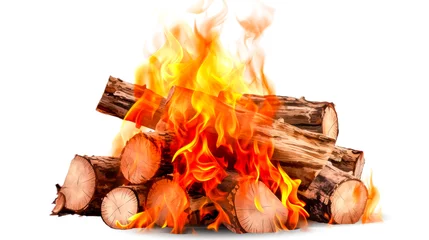 Poster Burning firewood isolated on a white background with clipping path. © mila103