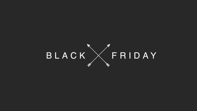 Modern Black Friday text with arrows on black gradient, motion abstract holidays, minimalism and promo style background