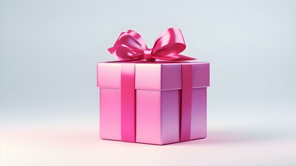 Hot Pink Gift Box in front of a light Background with Copy Space. Festive Template for Holidays and Celebrations
