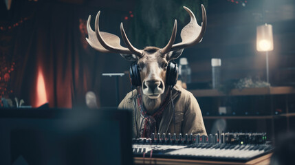 A mellow moose,  grooving to laid-back tunes in the DJ booth