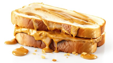 Delicious Breakfast Sliced Bread Drizzled with Luscious Peanut Butter - obrazy, fototapety, plakaty