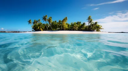  Panoramic view of a tropical island with palm trees and turquoise water © Iman