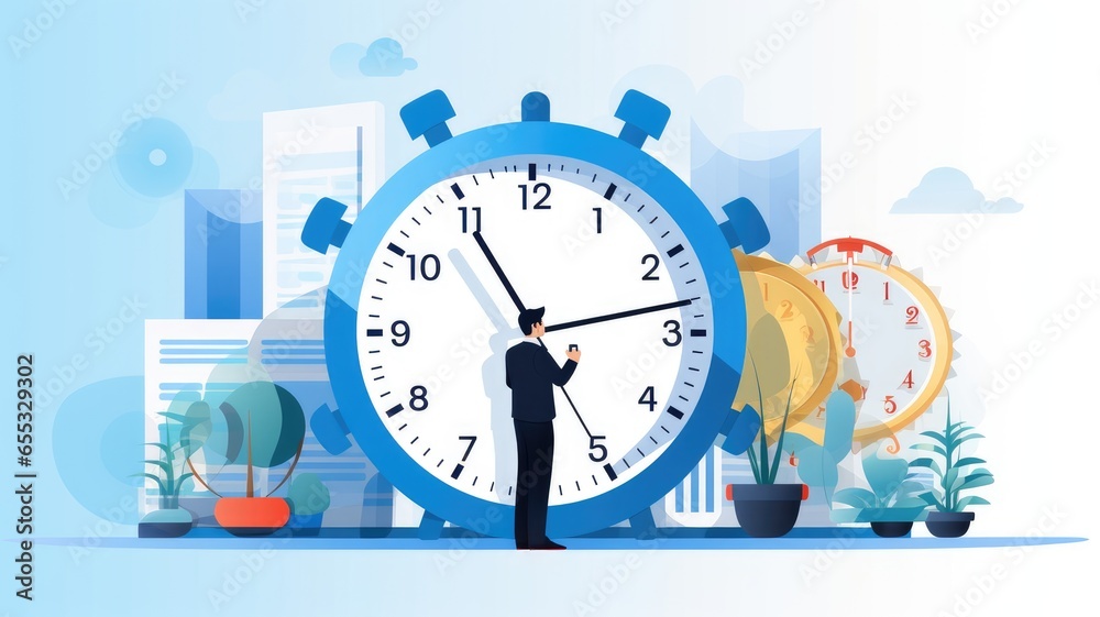 Fototapete A person with a clock and calendar, highlighting the importance of time management in productivity