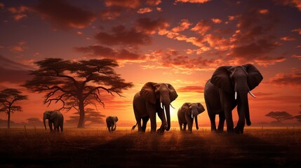  a herd of elephants standing on top of a grass covered field.  generative ai