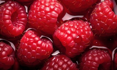 Close up raspberry in juice, Generative AI