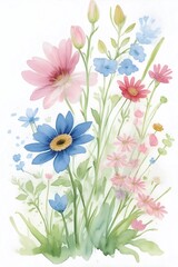 Beautiful watercolor flowers. AI generated illustration