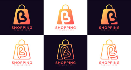 Set of initial letter B shop logo. This logo combines letters and shopping bag using bright gradation colors. Perfect for shops, ecommerce, sales, web store elements and companies related to commerce. © Praw.co