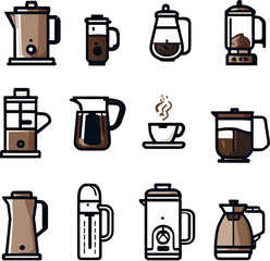set of  outline web coffee shop icons such as pitcher, coffee cup, syphon, coffee maker, mixer blender, bag, steamer vector icons for report, presentation, diagram, web design, mobile app  