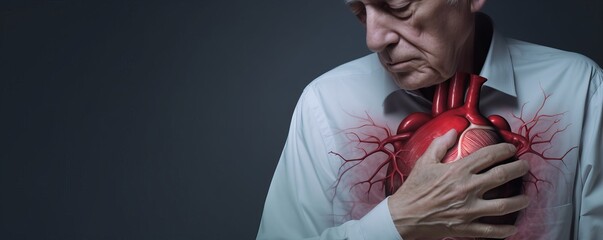 Old man with heart disease, Generative AI - obrazy, fototapety, plakaty