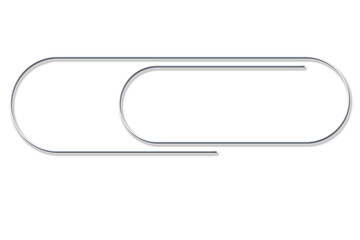 close up of a metal paper clip on white background