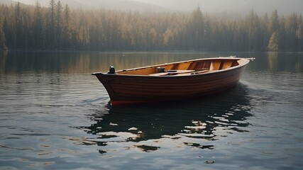 Wooden rowing boat on the lake - obrazy, fototapety, plakaty