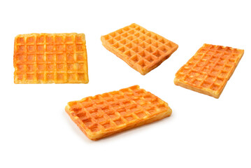 Belgian waffle isolated on white background.