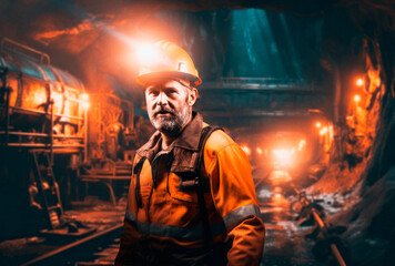 Latin American copper underground mining worker portrait