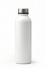 Isolated Blank White Aluminium Water Bottle Mockup On White Background 