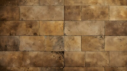 Pattern of Travertine Tiles in dark gold Colors. Top View