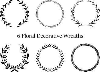 Leaves Line Art Pattern Border, for Garden Circle Wreaths Ornamental Outline