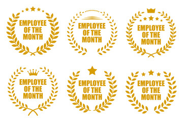 Employee of the month with laurel set icons - stock vector