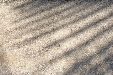 Fototapeta na wymiar The shadow of a palm branch on the textured surface of the walkway. Abstract background