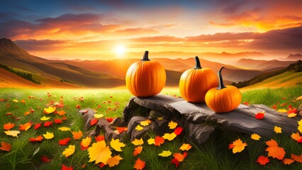 Naklejka na ściany i meble pumpkins on a field