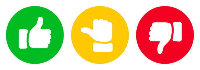 Rating thumb icons, thumb up, down and to the side sign button