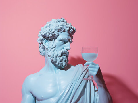 Ancient statue of a man with a glass of wine	