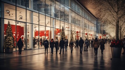 Blurred background of a modern shopping mall. Abstract motion blurred outlet.