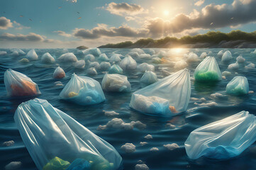 world plastic bag free day, pollution garbage plastic bags  - obrazy, fototapety, plakaty