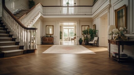 grand entrance hall of country manor home