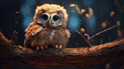  an owl sitting on a tree branch in the dark night.  generative ai