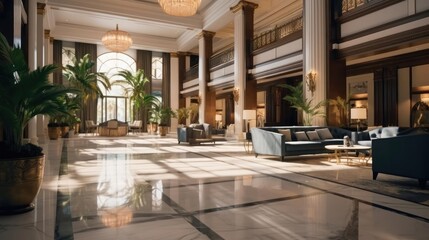 luxury entrancy lobby of high end hotel - obrazy, fototapety, plakaty