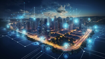 5G wireless network, high speed internet, cloud computing or connect diagram technology, Data storage, service, synchronize, online, financial, Connectivity global, smart city