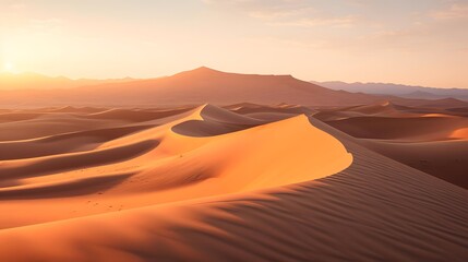 Fototapeta na wymiar Desert dunes at sunset. Panoramic view of the Sahara desert in Morocco