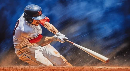 Fotobehang baseball player in action, baseball player hitting ball, hd sports banner, cool sports wallpaper © Gegham