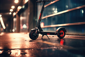 Electric scooter in the street close up