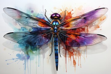 Abstract Background with Rainbow Dragonfly Watercolor