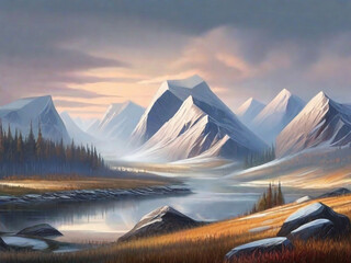 Northern nature landscape with mountains