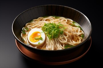 Japanese noodle soup on plain surface. Generative AI