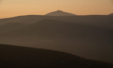 Morning mountain landscape of Karkonosze national park