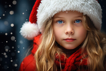 Portrait of a girl in a Christmas hat