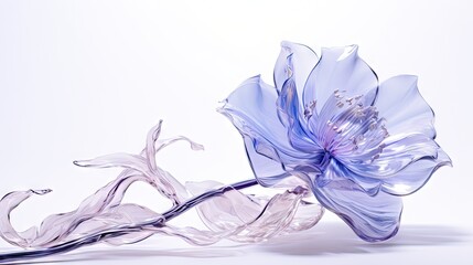  a blue flower is floating on a white surface with a white background.  generative ai