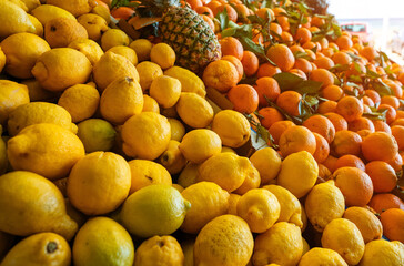 Lots of eco lemons and oranges in the city market.