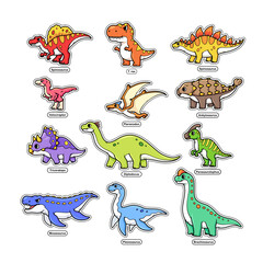 Set of cute dinosaur element in colorful style isolated vector illustration