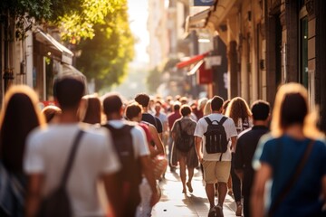 Crowd of people walking street