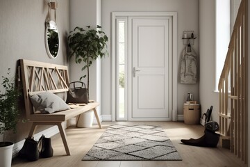 Scandinavian entryway with a 3D visualization. Generative AI