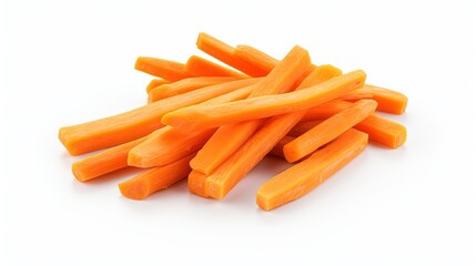  a pile of cut up carrots on a white surface.  generative ai