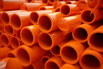 Fotobehang 3D illustration of orange plastic PVC pipes. Generative AI © Thomas