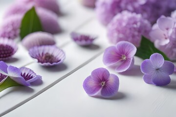 Obraz na płótnie Canvas lilac hydrangea flowers on a white background, floral arrangement. Background for greeting card