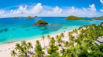Panoramic view of beautiful tropical beach in Seychelles