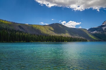 Blue Sky Over Mountains At Cameron Lake